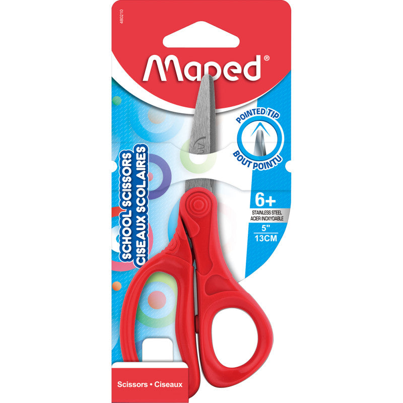 Essential 5" Pointed School Scissors, Assorted Colors, Retail Packaging