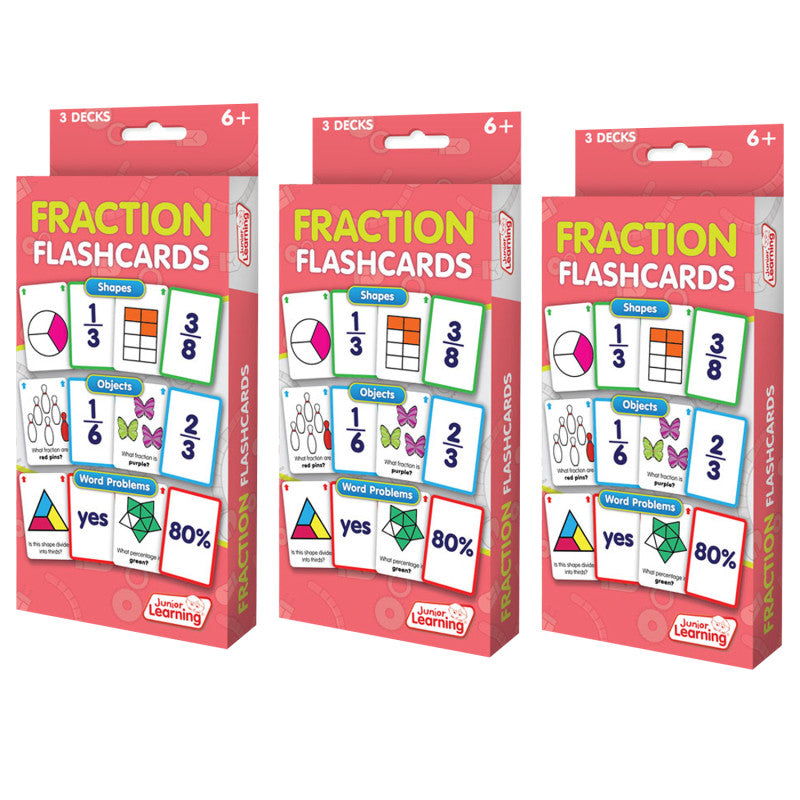 JUNIOR LEARNING - Fraction Flashcards, 3 Sets Per Pack, 3 Packs