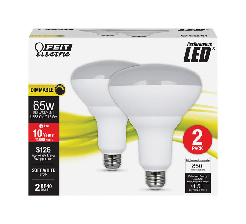 FEIT - Feit Performance BR40 E26 (Medium) LED Bulb Soft White 65 Watt Equivalence 2 pk