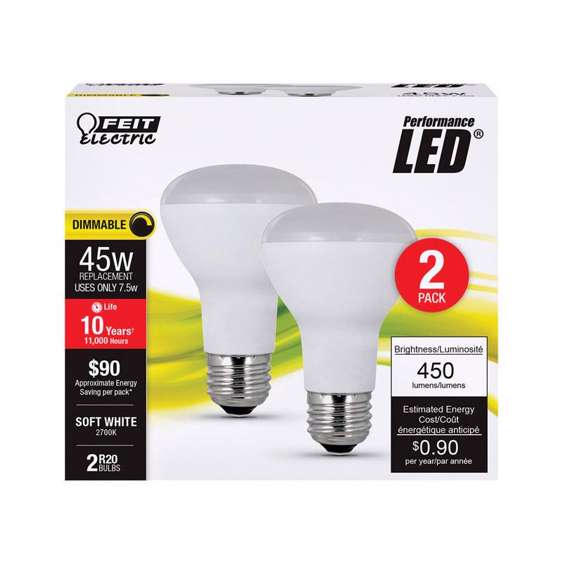 FEIT - Feit Performance R20 E26 (Medium) LED Bulb Soft White 45 Watt Equivalence 2 pk