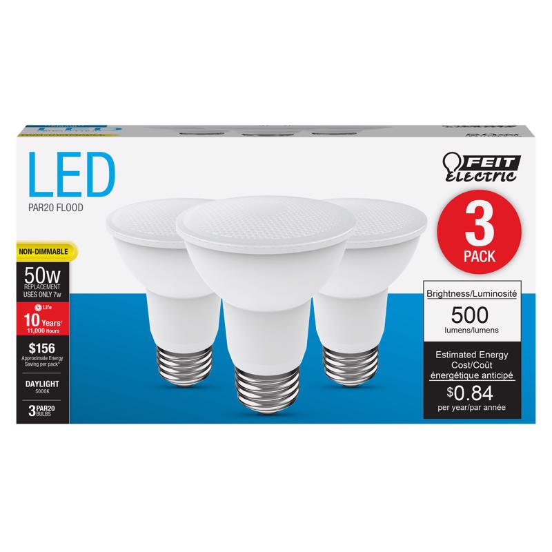 FEIT - Feit LED Non Dimmable PAR20 E26 (Medium) LED Bulb Daylight 50 Watt Equivalence 3 pk