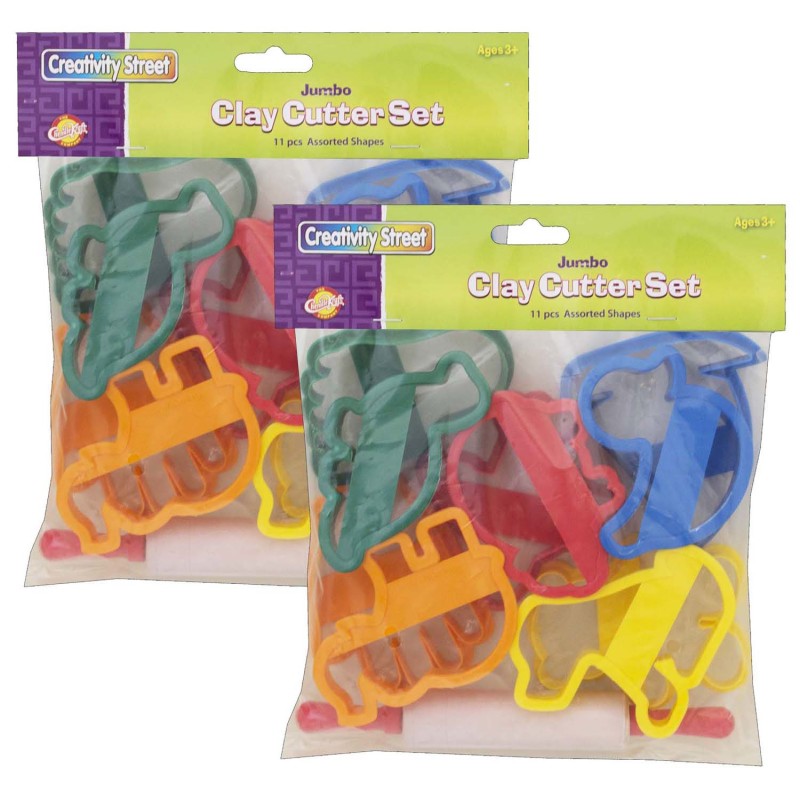 CREATIVITY STREET - Jumbo Dough & Clay Cutter Set with Rolling Pin, Assorted Shapes, Approx. 4", 20 Pieces Per Set, 2 Sets