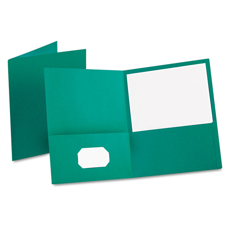 Oxford - Twin-Pocket Folder, Embossed Leather Grain Paper, 0.5" Capacity, 11 x 8.5, Teal, 25/Box