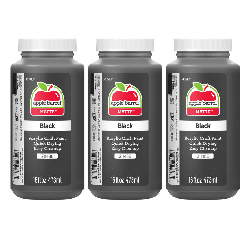 Acrylic Paint Matte, 16oz., Black, Pack of 3