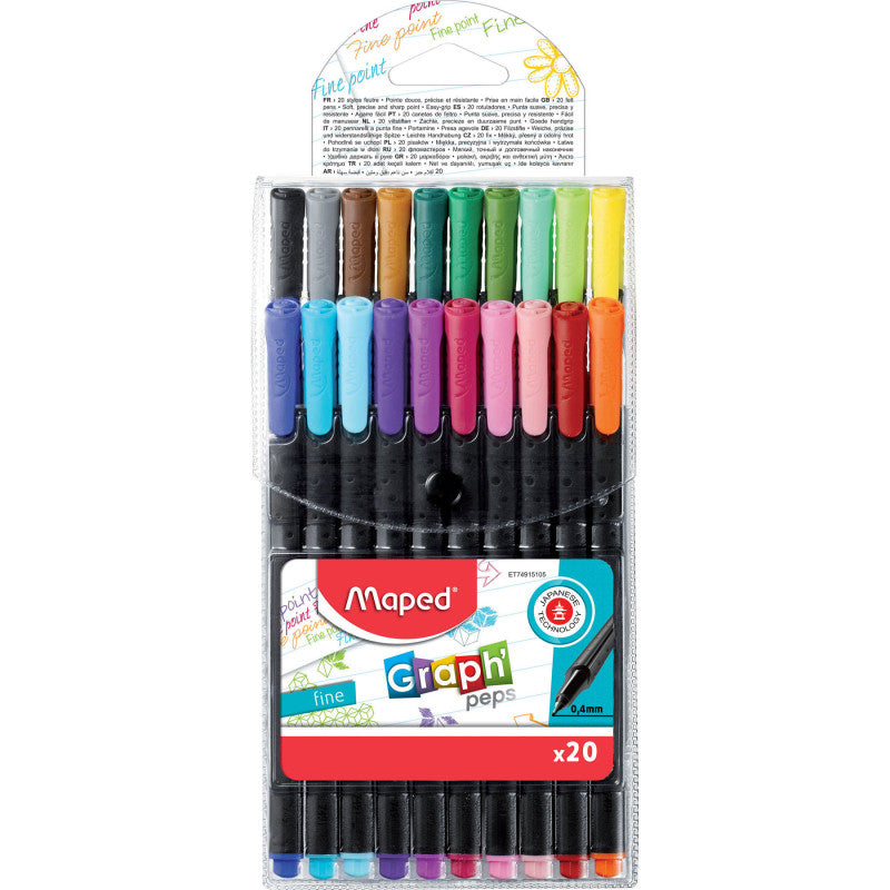 MAPED - Graph'Peps 0.4mm Fine Felt Tipped Pens, Pack of 20