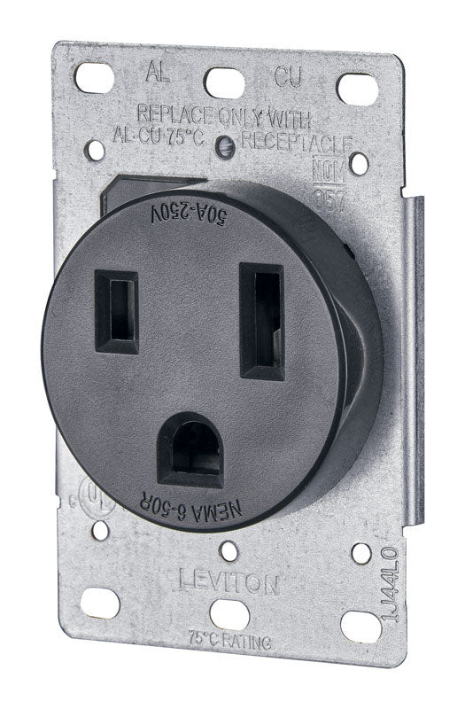 LEVITON - Leviton 50 amps 250 V Duplex Black Outlet 6-50R 1 pk