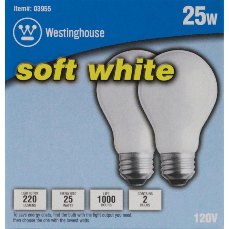 WESTINGHOUSE - Westinghouse 25 W A19 A-Line Incandescent Bulb E26 (Medium) Soft White 2 pk