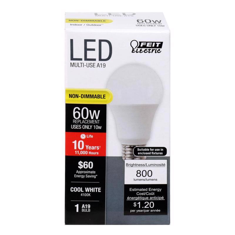 FEIT - Feit A19 E26 (Medium) LED Bulb Cool White 60 Watt Equivalence 1 pk