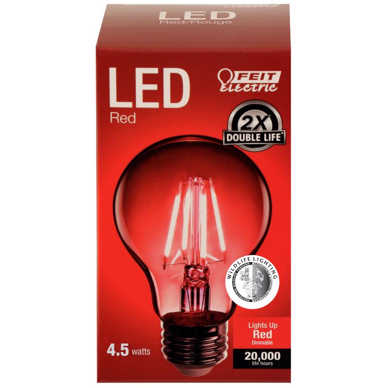 FEIT - Feit A19 E26 (Medium) Filament LED Bulb Red 30 Watt Equivalence 1 pk