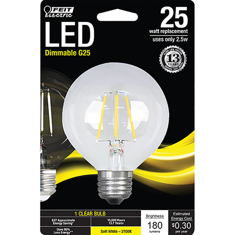 FEIT - Feit G25 E26 (Medium) LED Bulb Soft White 25 Watt Equivalence 1 pk