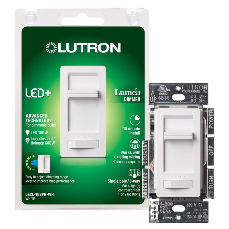 LUTRON - Lutron White 150W for CFL and LED / 600W for incandescent and halogen W 3-Way Dimmer Switch 1 pk