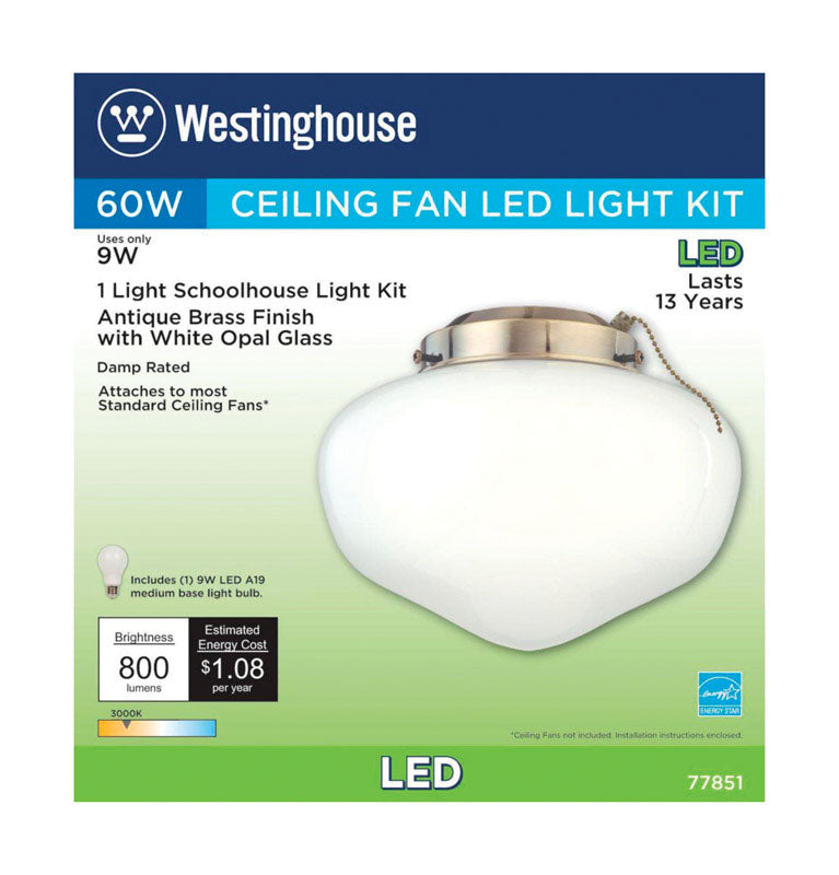 WESTINGHOUSE - Westinghouse Antique Brass White Schoolhouse Ceiling Fan Light Kit