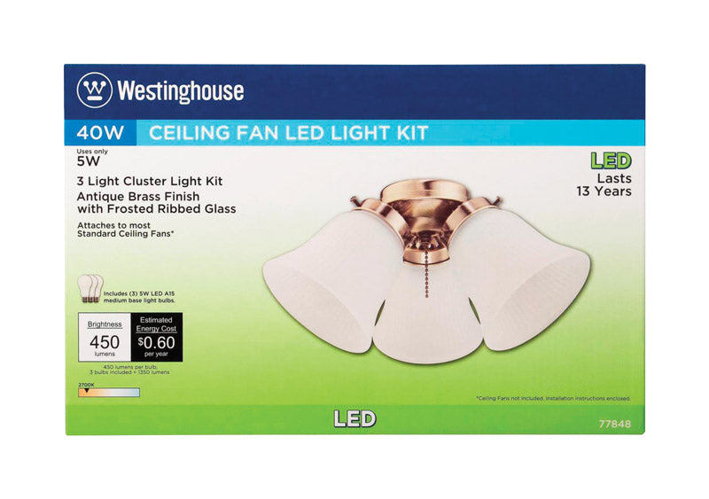 WESTINGHOUSE - Westinghouse Antique Brass White Cluster Ceiling Fan Light Kit