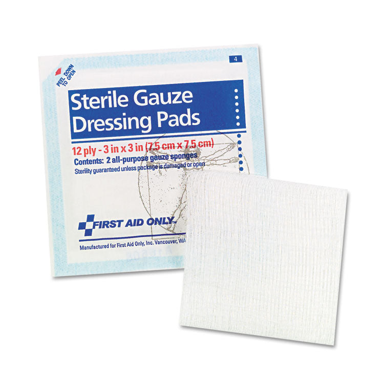 First Aid Only - SmartCompliance Gauze Pads, Sterile, 12-Ply, 3 x 3, 5 Dual-Pads/Pack