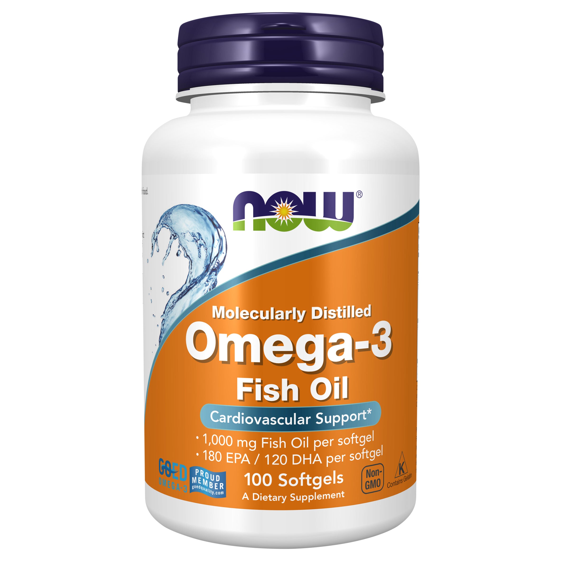 NOW Supplements, Omega-3 180 EPA / 120 DHA, Molecularly Distilled, Cardiovascular Support*, 100 Softgels - Case of 1