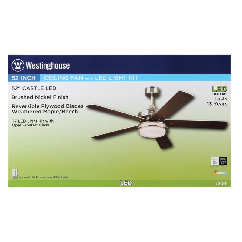 WESTINGHOUSE - Westinghouse Castle 52 in. Brushed Nickel Brown LED Indoor Ceiling Fan