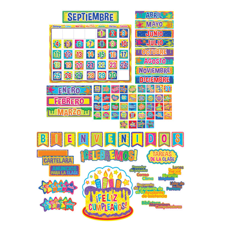 EUREKA - Color My World Spanish Welcome, Class Organization, Calendar Bulletin Board Set Combo