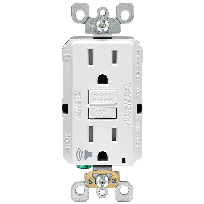 LEVITON - Leviton 15 amps 125 V White Audible Outlet 5-15R 1 pk
