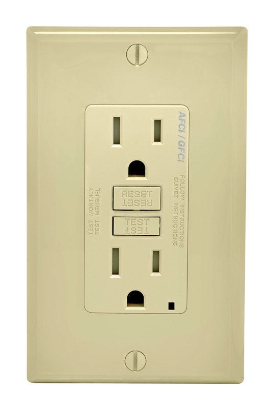 LEVITON - Leviton Decora 15 amps 125 V Ivory AFCI/GFCI Dual Function Outlet 5-15R 1 pk