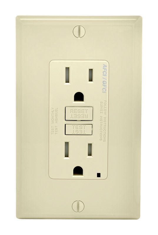 LEVITON - Leviton SmartlockPro 15 amps 125 V Duplex Light Almond AFCI/GFCI Dual Function Outlet 5-15R 1 pk