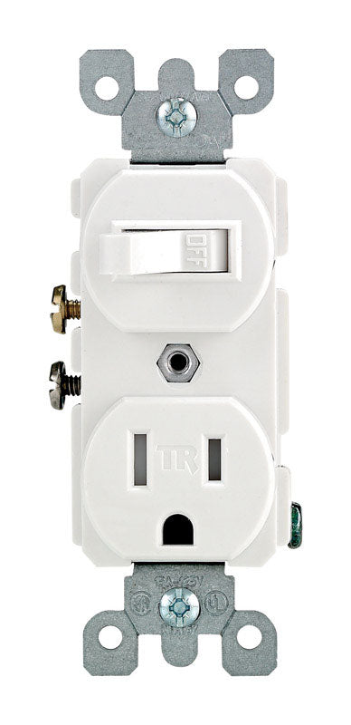 LEVITON - Leviton 15 amps 125 V Duplex White Combination Switch/Outlet 5-15R 1 pk