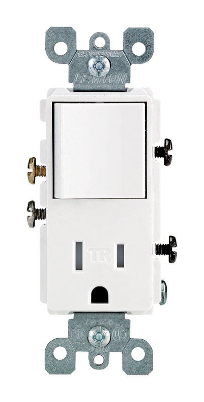 LEVITON - Leviton Decora 15 amps 125 V White Combination Switch/Outlet 5-15 R 1 pk