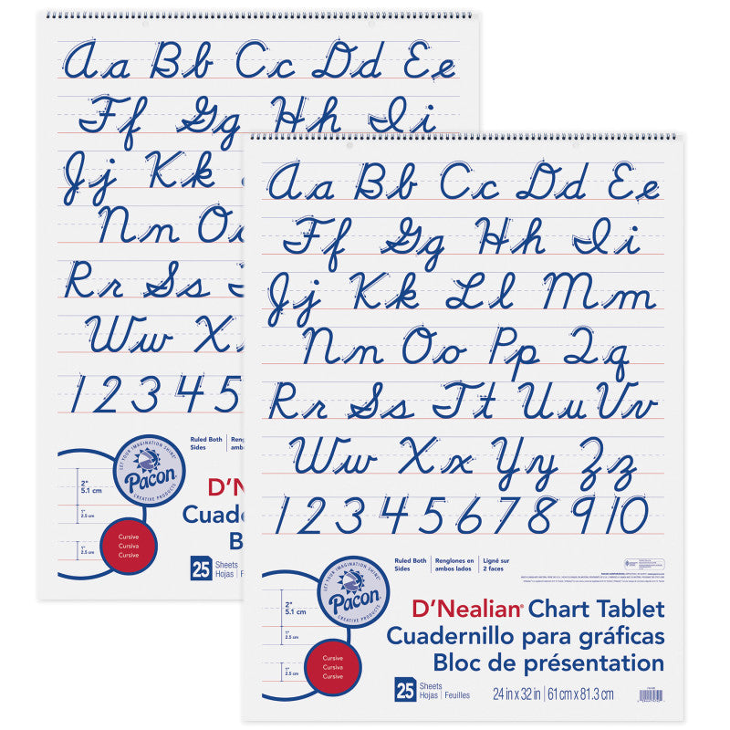 PACON - D'Nealian Chart Tablet, Cursive Cover, 2" Ruled, 24" x 32", 25 Sheets, Pack of 2