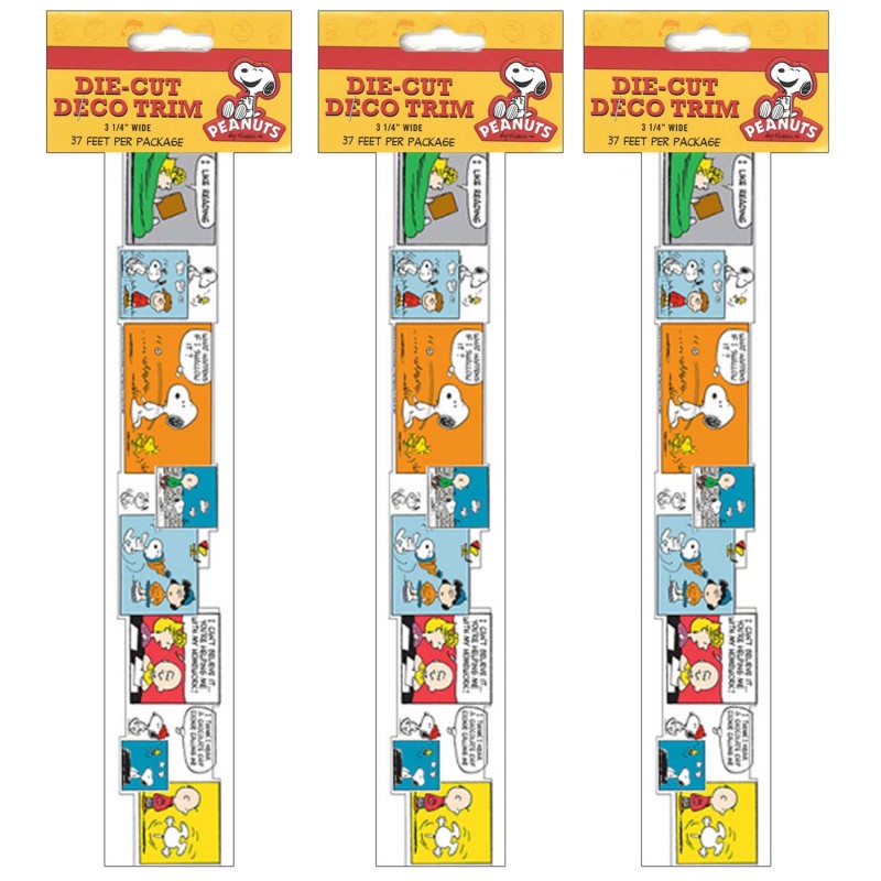 EUREKA - Peanuts® Comic Blocks Extra Wide Die Cut Deco Trim®, 37 Feet Per Pack, 3 Packs