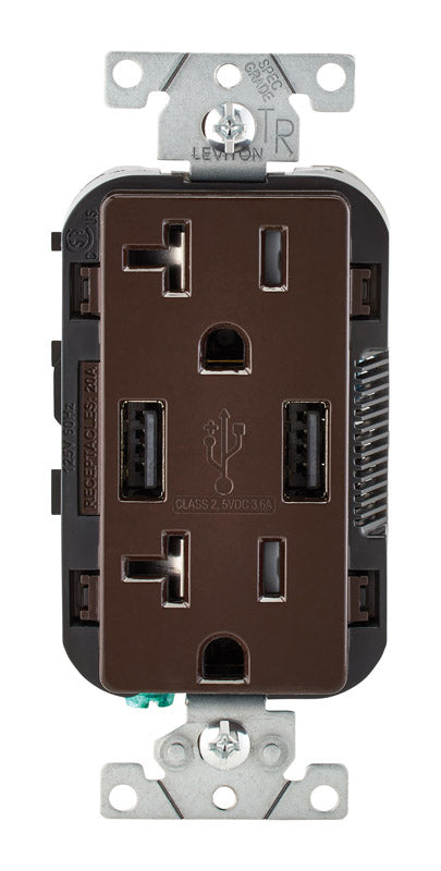 LEVITON - Leviton Decora 20 amps 125 V Brown Outlet and USB Charger 5-20R 1 pk