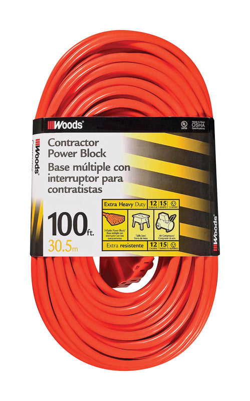 WOODS - Woods Indoor or Outdoor 100 ft. L Orange Extension Cord 12/3