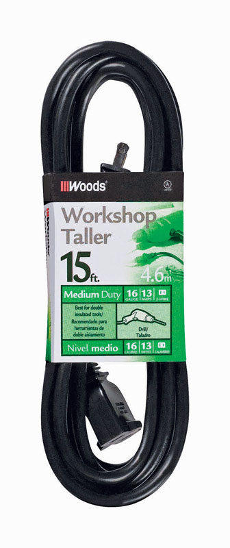 WOODS - Woods Indoor or Outdoor 15 ft. L Black Extension Cord 16/2