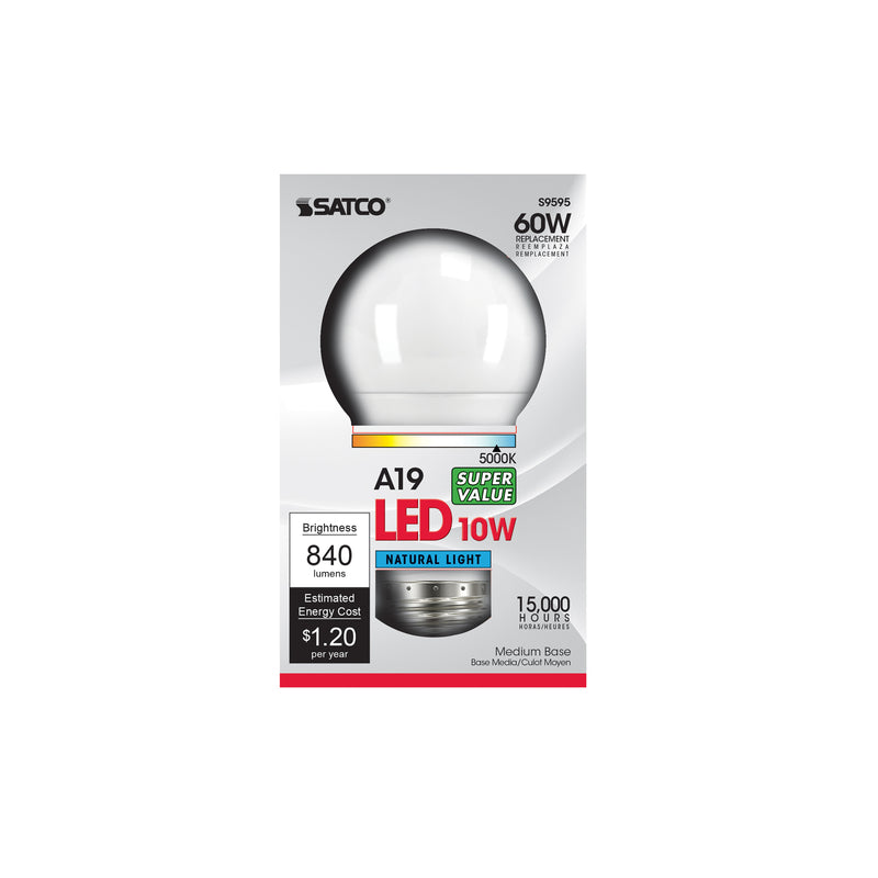 SATCO - Satco A19 E26 (Medium) LED Bulb Natural Light 60 Watt Equivalence 1 pk - Case of 6 [S29595]