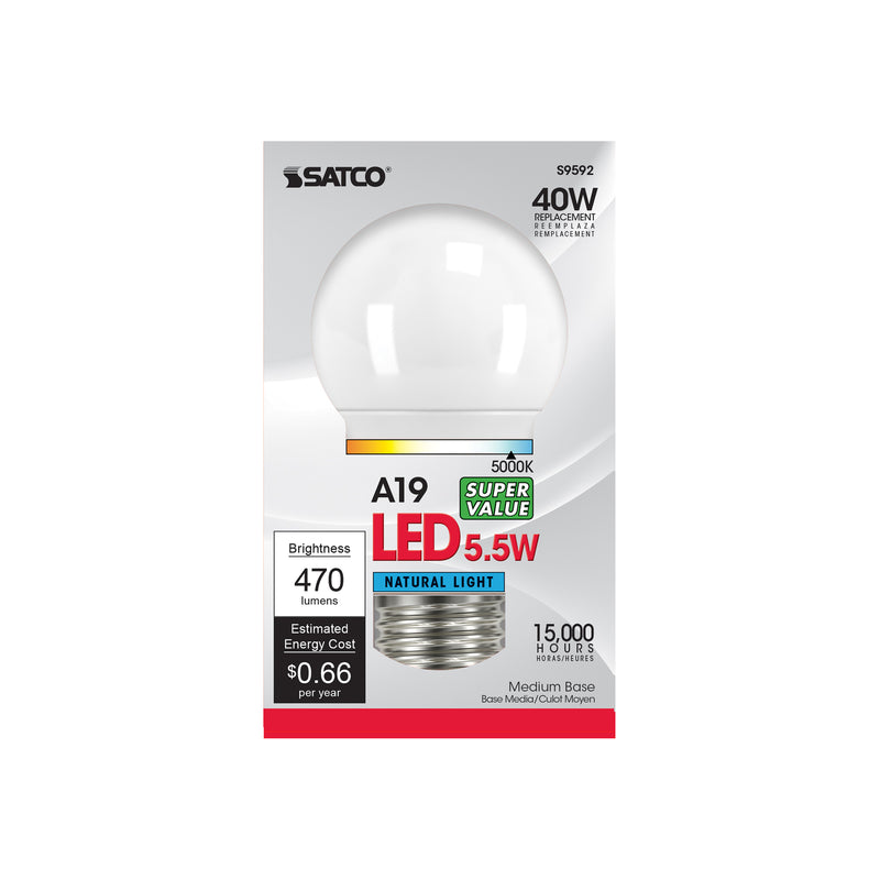 SATCO - Satco A19 E26 (Medium) LED Bulb Natural Light 40 Watt Equivalence 1 pk - Case of 6 [S9592]