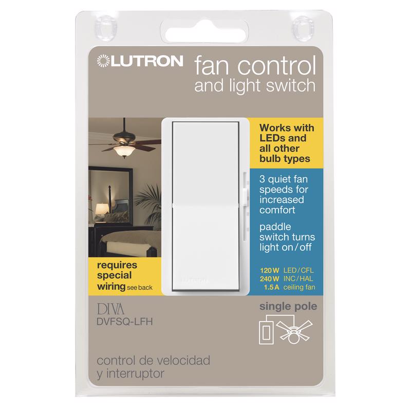 LUTRON - Lutron Diva 1.5 amps Single Pole Rocker/Slide Fan Control White 1 each