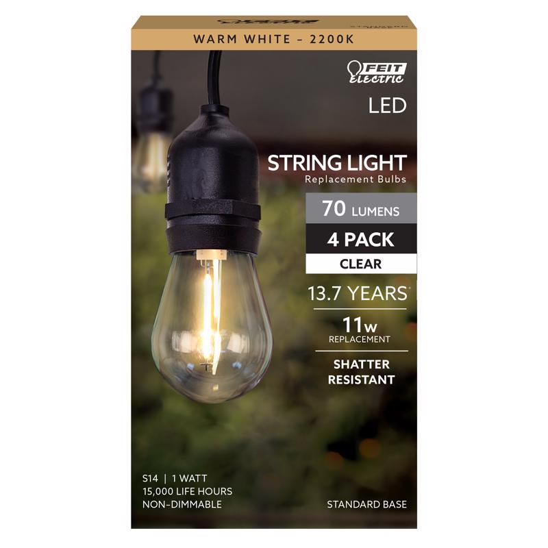 FEIT - Feit LED S14 E26 (Medium) LED Bulb Warm White 11 Watt Equivalence 4 pk