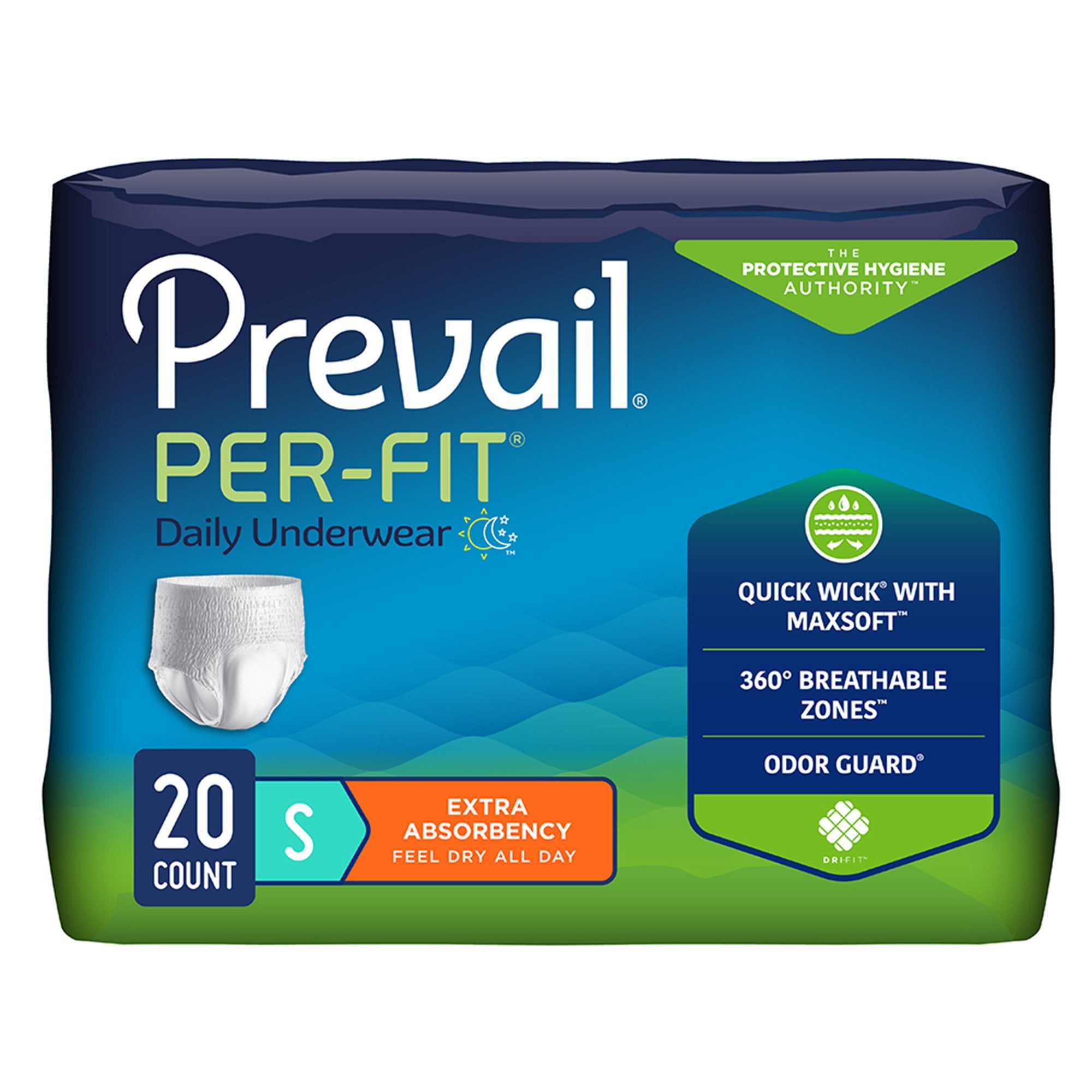 First Quality - Unisex Adult Absorbent Underwear Prevail® Per-Fit® Extra Pull On with Tear Away Seams Small Disposable Heavy Absorbency [20/PK]