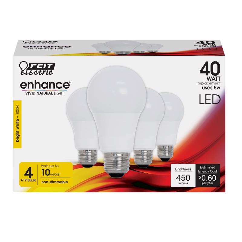 FEIT - Feit Enhance A19 E26 (Medium) LED Bulb Bright White 40 Watt Equivalence 4 pk [OM40/930CA10K/4]