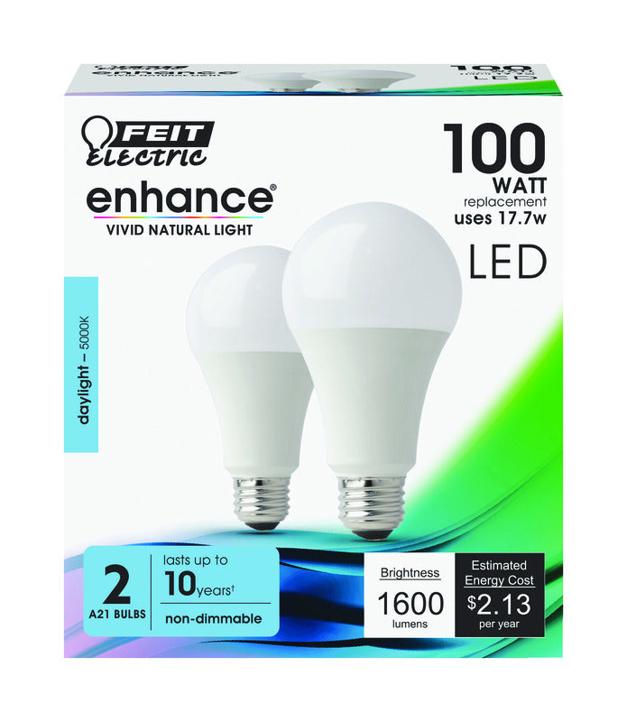 FEIT - Feit Enhance A21 E26 (Medium) LED Bulb Daylight 100 Watt Equivalence 2 pk