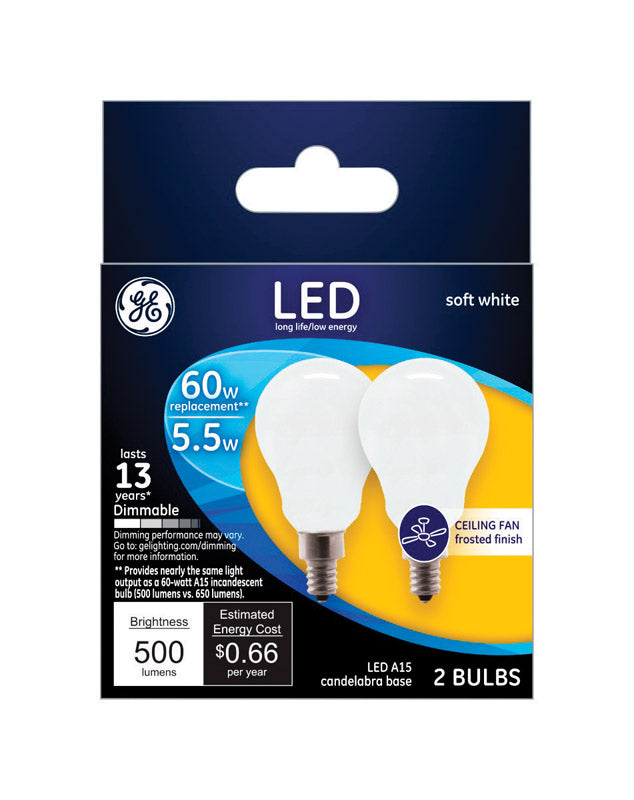 GE - GE A15 E12 (Candelabra) LED Bulb Soft White 60 Watt Equivalence 2 pk - Case of 6