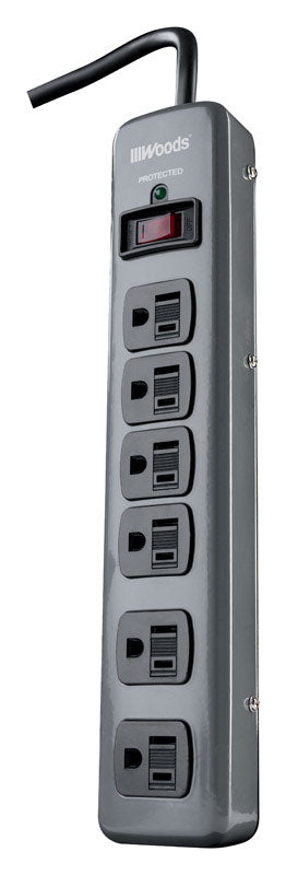 SOUTHWIRE - Southwire Woods 3 ft. L 6 outlets Power Strip w/Surge Protection Black 900 J