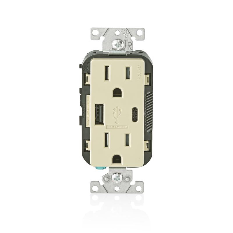 LEVITON - Leviton Decora 15 amps 125 V Type A/C Duplex Ivory Outlet and USB Charger 5-15R 1 pk