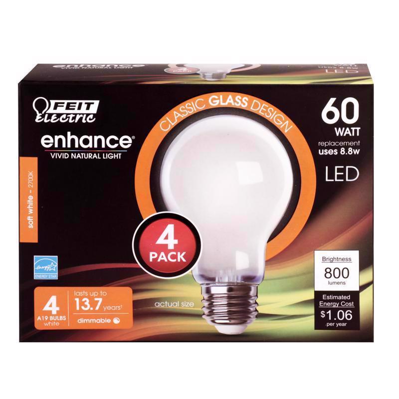 FEIT - Feit Enhance A19 E26 (Medium) LED Bulb Soft White 60 Watt Equivalence 4 pk - Case of 6