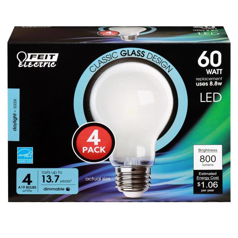 FEIT - Feit Enhance A19 E26 (Medium) LED Bulb Daylight 60 Watt Equivalence 4 pk [A1960950CAFIL4]