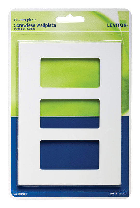 LEVITON - Leviton Decora Plus White 3 gang Polycarbonate Decorator Screwless Wall Plate 1 pk [80311-W]