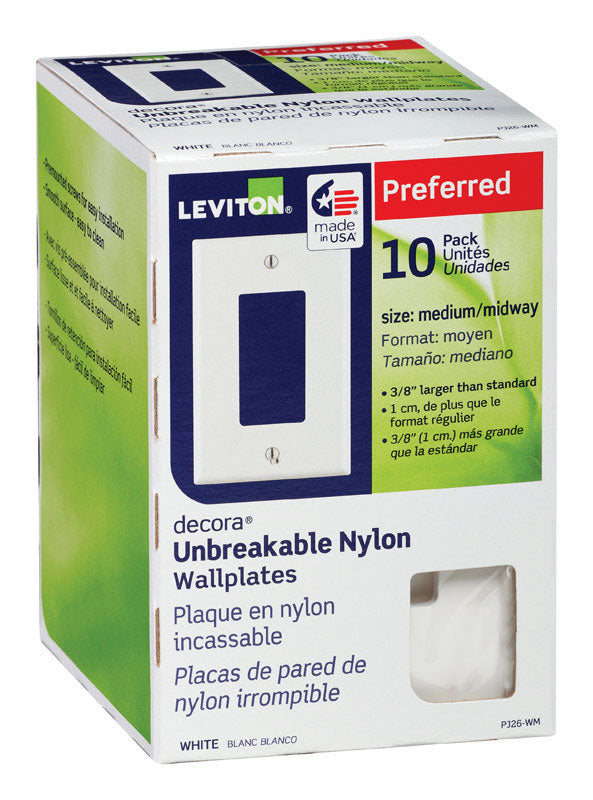 LEVITON - Leviton Decora White 1 gang Thermoplastic Nylon Decorator Wall Plate 10 pk