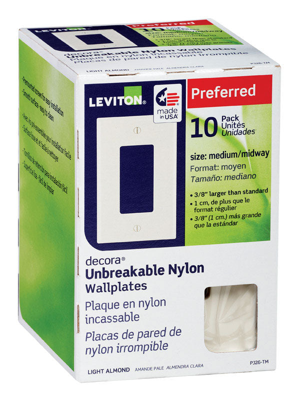 LEVITON - Leviton Decora Almond 1 gang Thermoplastic Nylon Decorator Wall Plate 10 pk