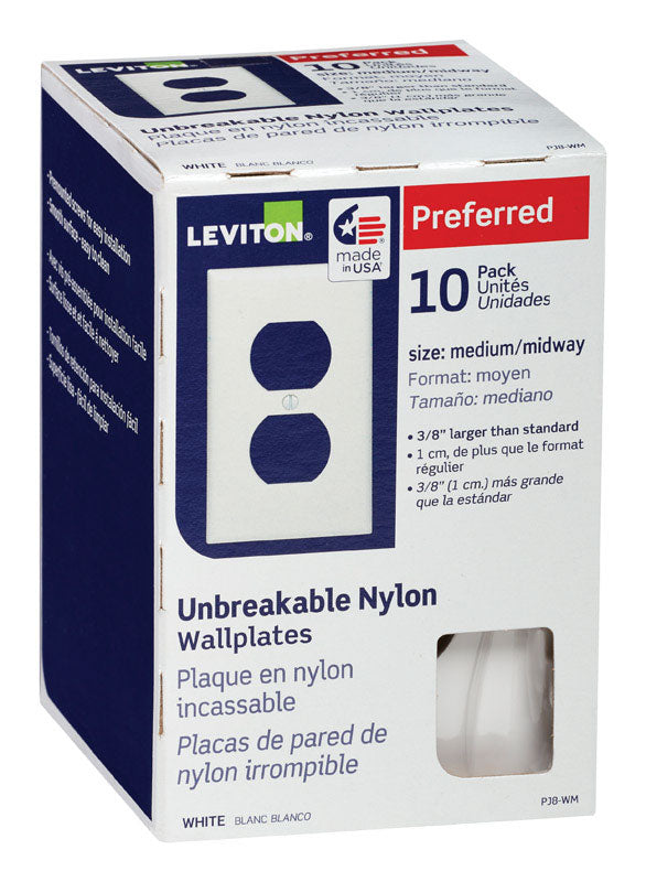 LEVITON - Leviton White 1 gang Thermoplastic Nylon Duplex Wall Plate 10 pk