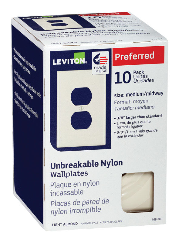 LEVITON - Leviton Almond 1 gang Thermoplastic Nylon Duplex Wall Plate 10 pk