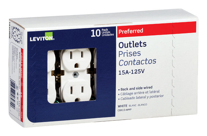 LEVITON - Leviton 15 amps 125 V White Outlet 5-15R 10 pk
