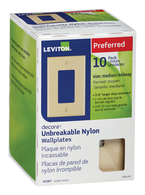 LEVITON - Leviton Decora Ivory 1 gang Thermoplastic Nylon Decorator Wall Plate 10 pk